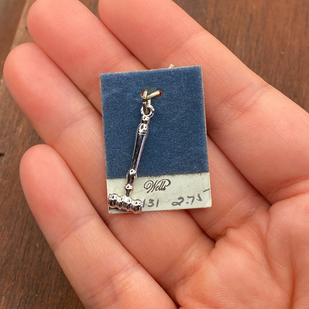 Vintage Wells 925 Sterling Silver Gavel Judge Court Pendant Bracelet Charm